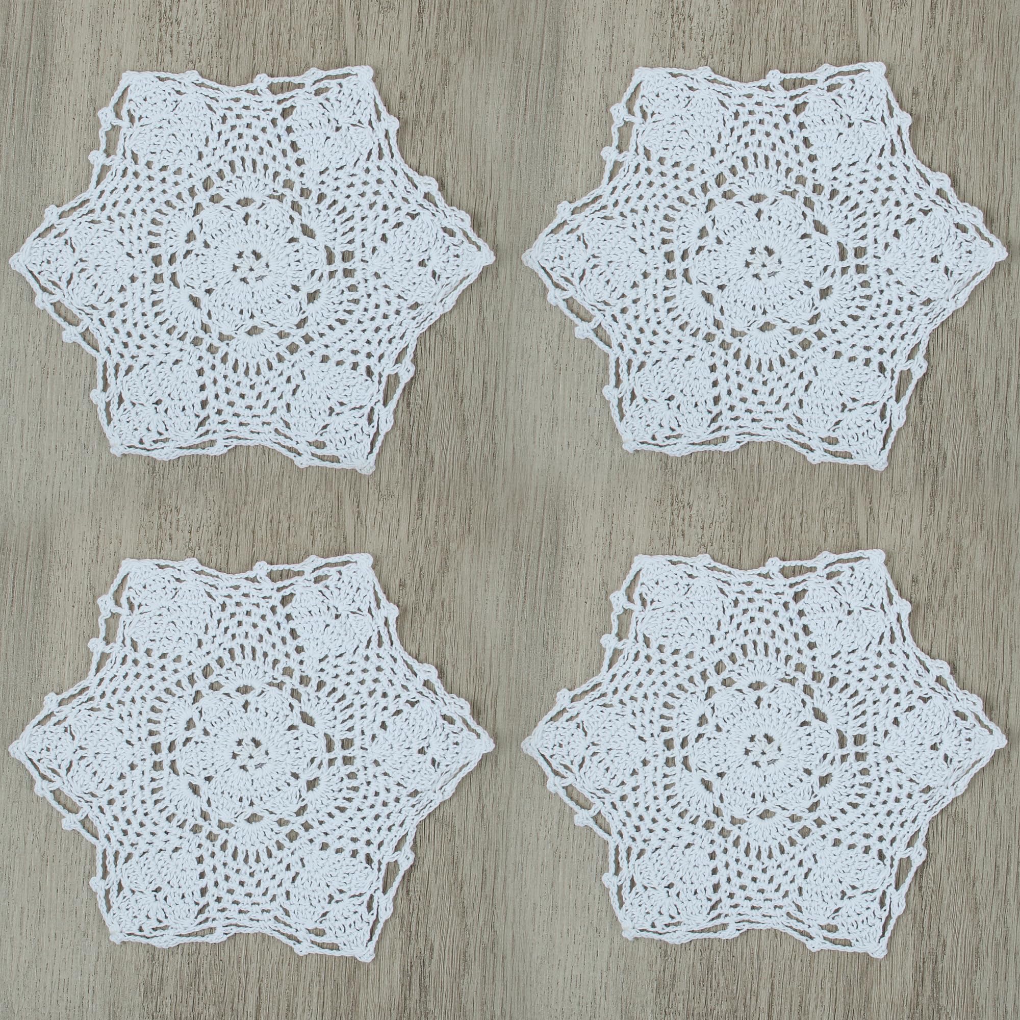 kilofly Crochet Cotton Lace Table Placemats Doilies Vase Pads, 4pc, White, 7 inch