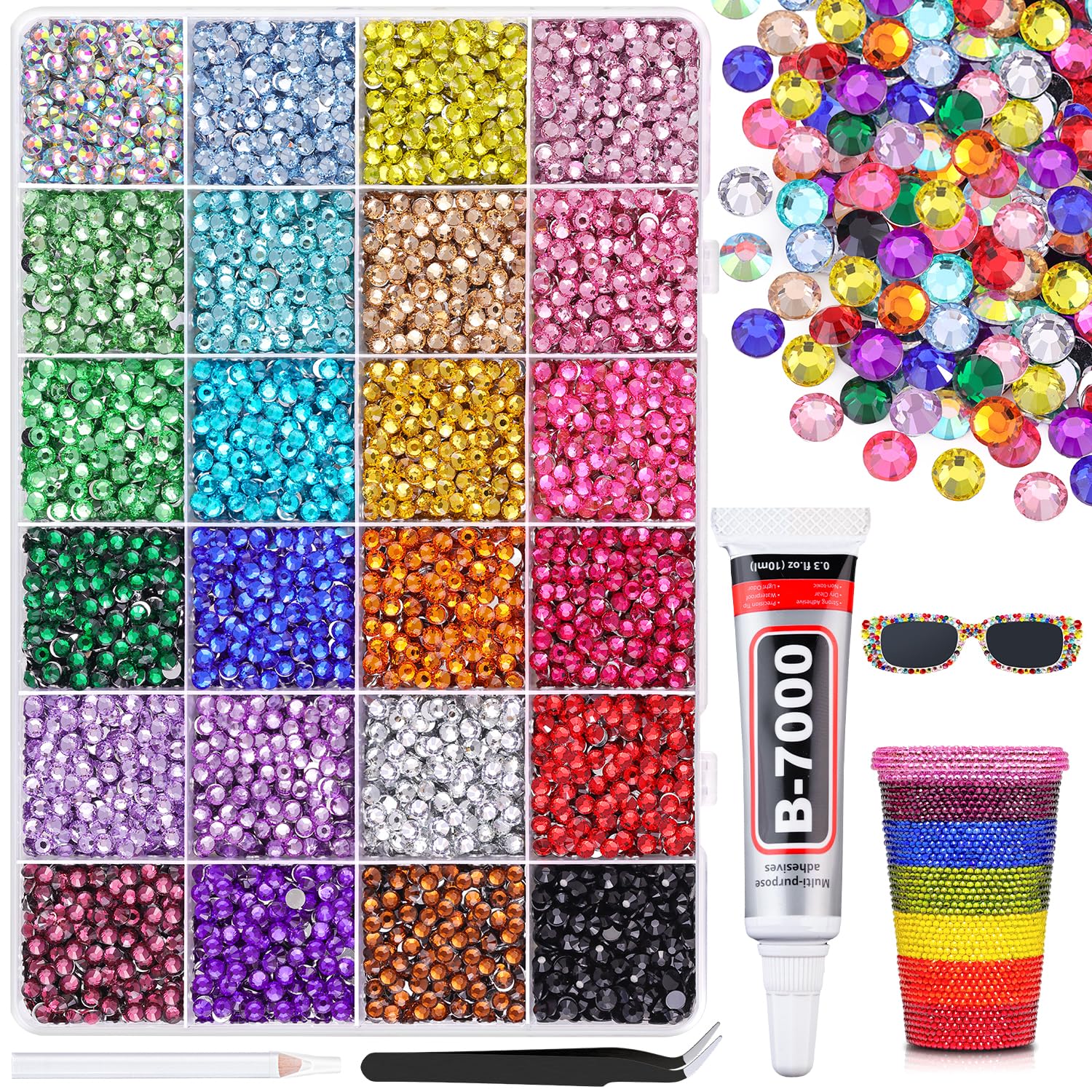 Photo 1 of 12600Pcs Resin Rhinestones for Bedazzling with B7000 Jewelry Glue, Multicolor 4mm Flatback Gems Rhinestones for Crafting, Clothing Tumblers Mugs Shoes Fabric Decor Nail Art
