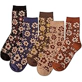 IIG 5 Pairs Womens Pretty Vintage Wool Socks Unique Print Design Soft Cozy Warm Crew Socks Christmas Gift