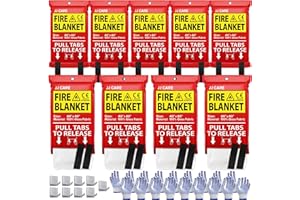 JJ CARE Fire Blanket – 9 Packs with Hooks and Gloves – Emergency Fire Blanket for Home & Kitchen, High Heat Resistant Fire Suppression Blankets for Home Safety, Kitchen, and Camping
