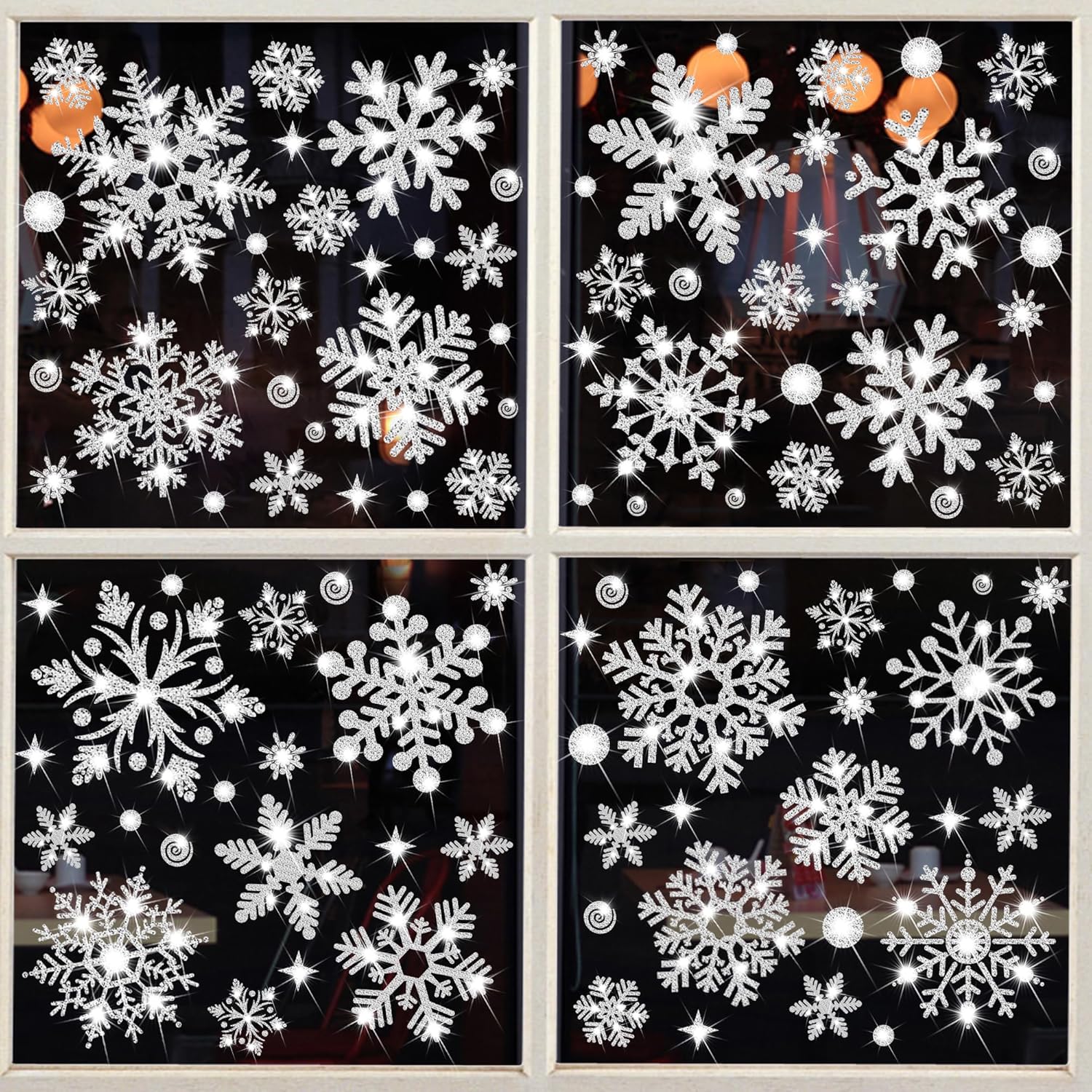 Window Treatments - Glitter Snowflake Window Clings, 147PCS Silver Sparkling Christmas Window Clings Winter Wonderland Decorations for Home Christmas Party (Glitter Snowflake)