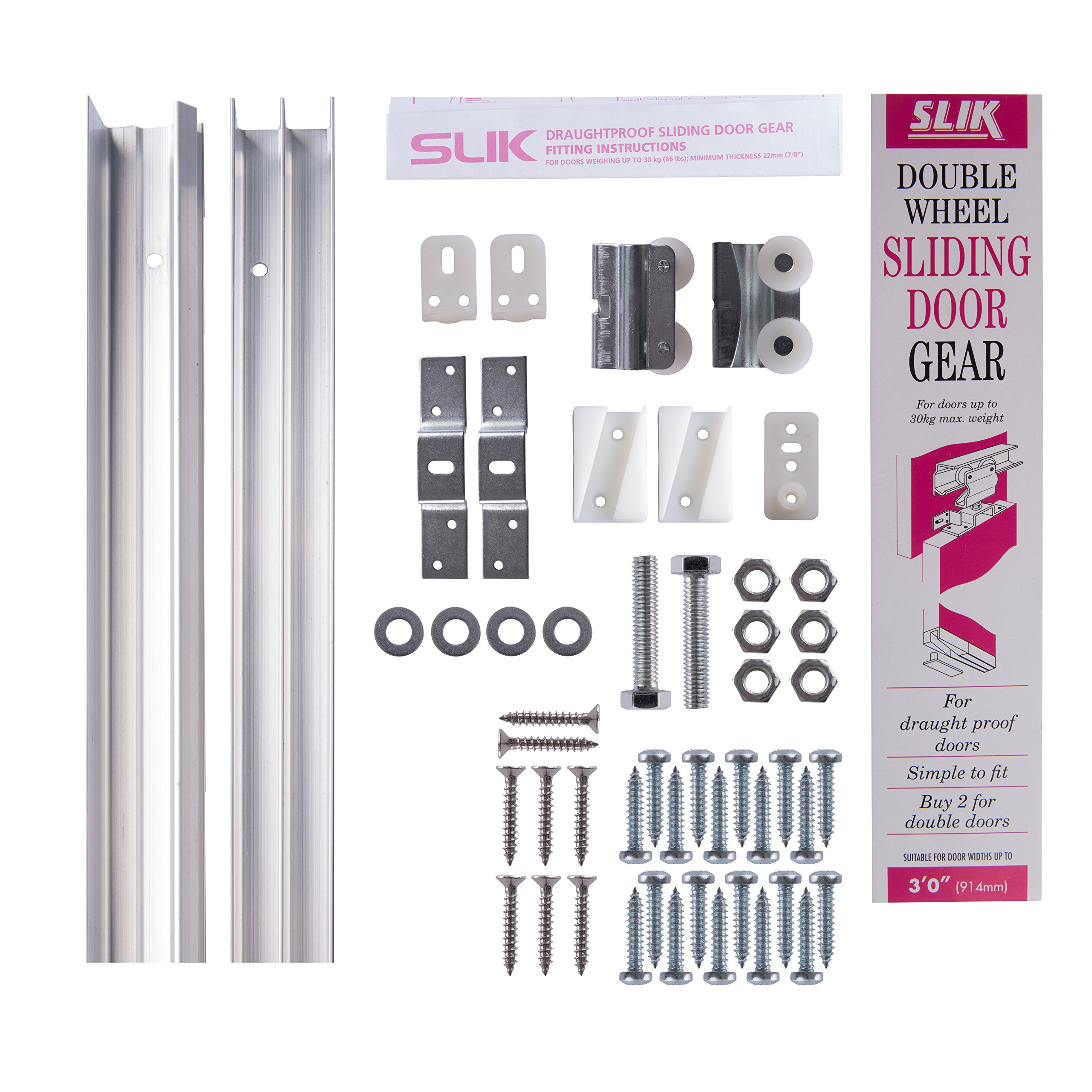 Slik 08SL005091 Double Wheel Type Sliding Door Gear Track 914mm, Aluminium