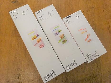 Amazon Ikea イケア セット品 イースタッド Istad プラスチック袋 6サイズ 3箱セット レッド 60p ブルー キミドリ50p パープル 黄30p チャック ジッパー付 ポリ袋ストッカー オンライン通販