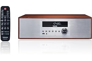 B4U Toshiba TY-CWU700 Vintage Style Retro Look Micro Component Wireless Bluetooth Audio Streaming & CD Player Wood Speaker System + Remote, USB Port for MP3 Playback, FM Stereo Digital Tuner, AUX Input
