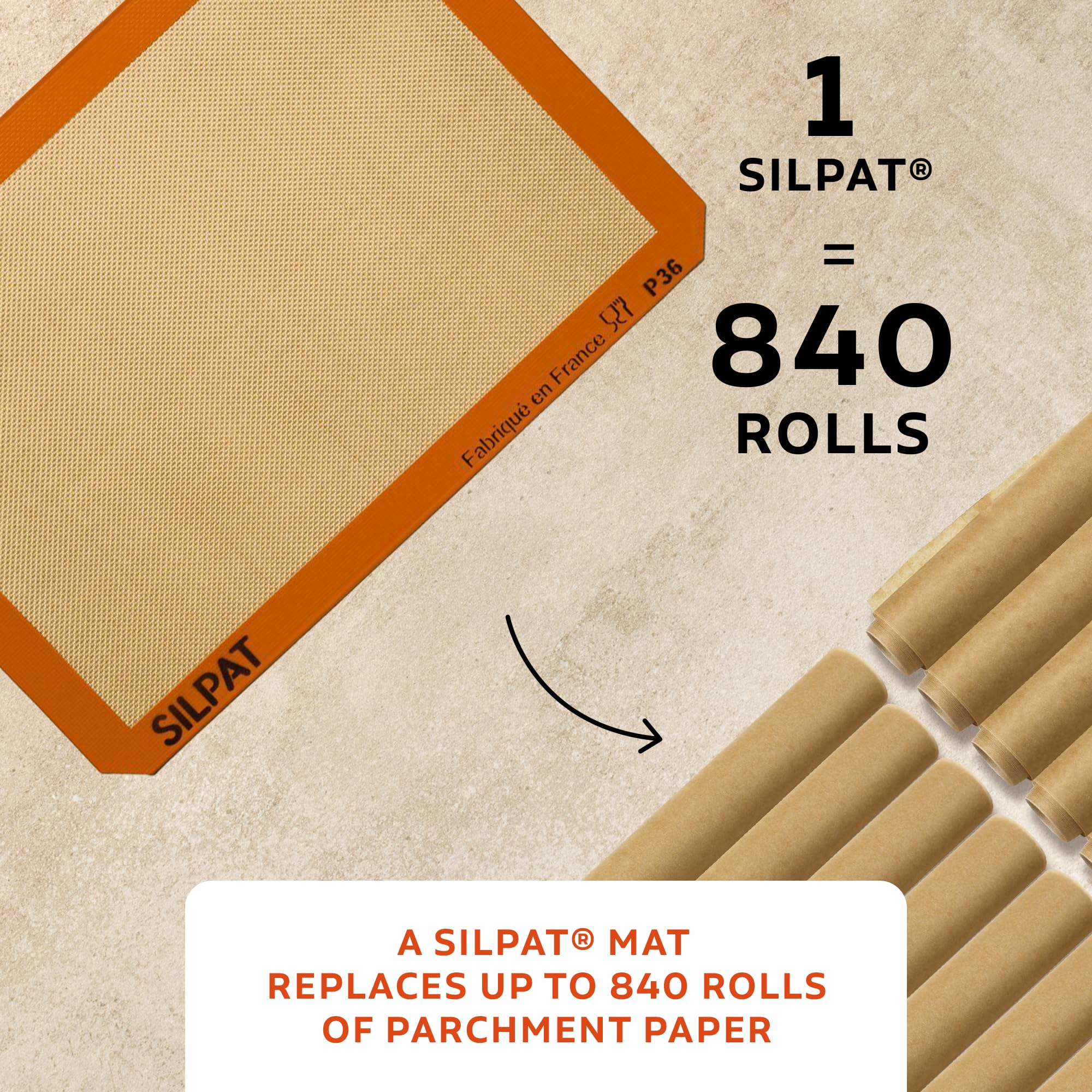 Silpat Premium Non-Stick Silicone Baking Mat, Half Sheet Size, 11-5/8 x 16-1/2, Orange