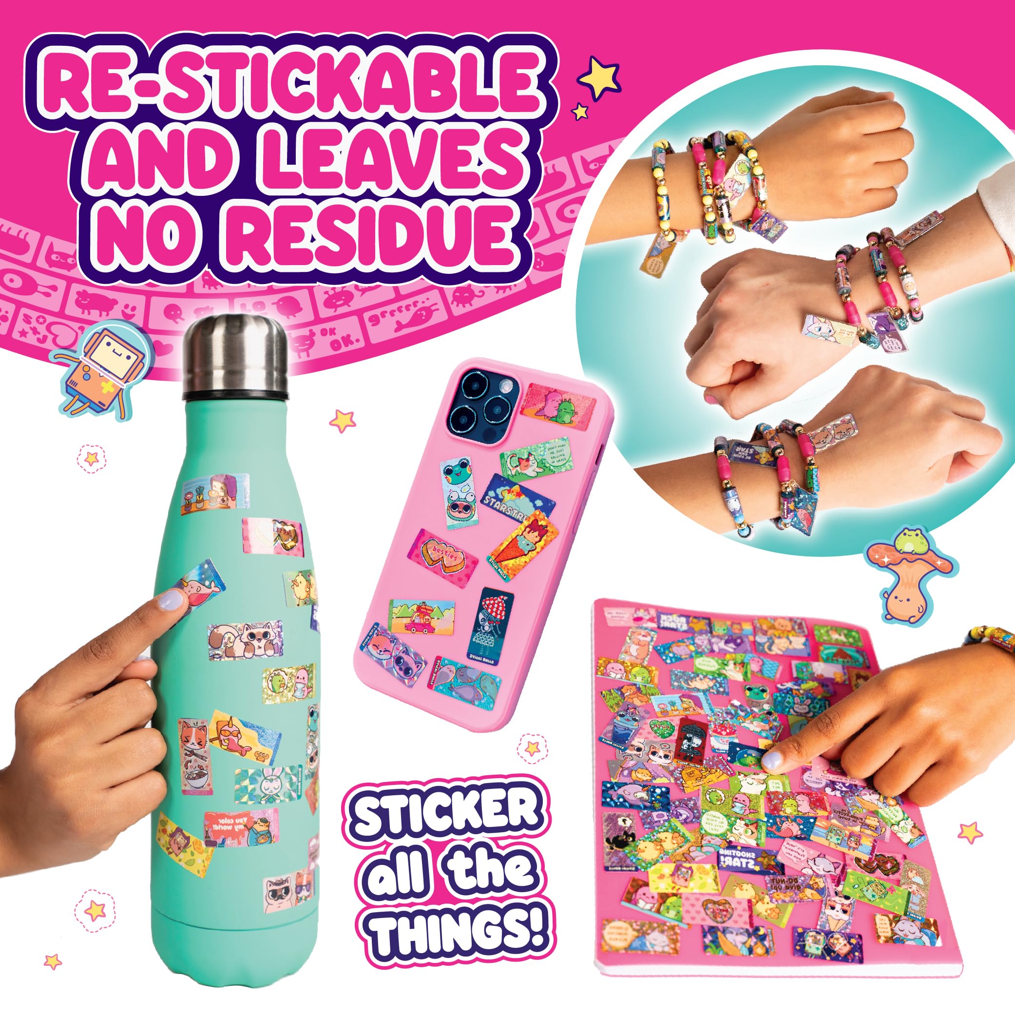 Sticki Station - Ultimate DIY Sticker Jewelry Kit | Includes 320 Mini Stickers | Builds 6 Bracelets & 2 Necklaces | 2 Pendants & 144 Beads | Over 1000 Designs to Collect! (Series 1)