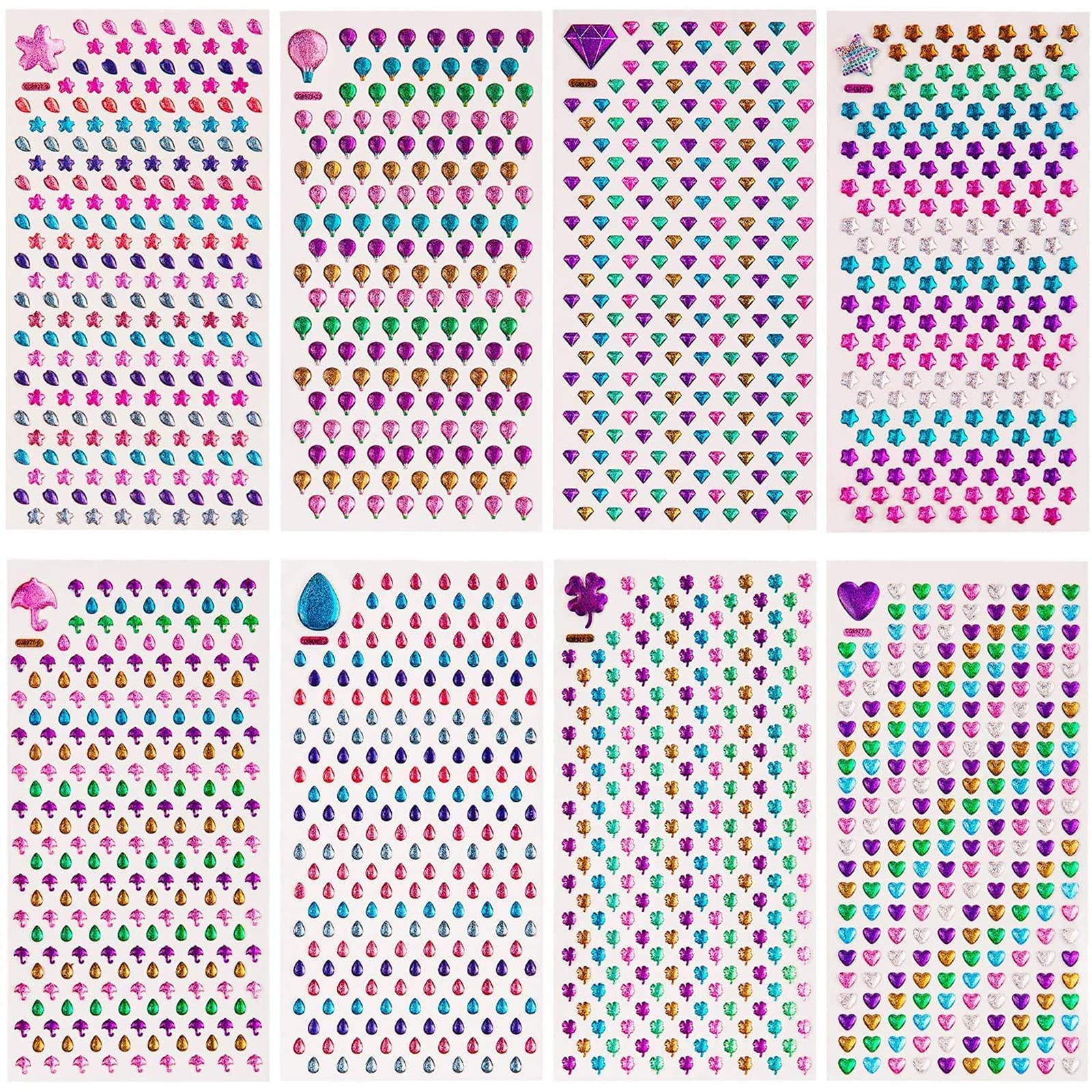 Savita 2000+ Rhinestone Ear Stickers 3D Glitter Sparkle Crystal Stickers for Children and Shapes (9 Sheets)