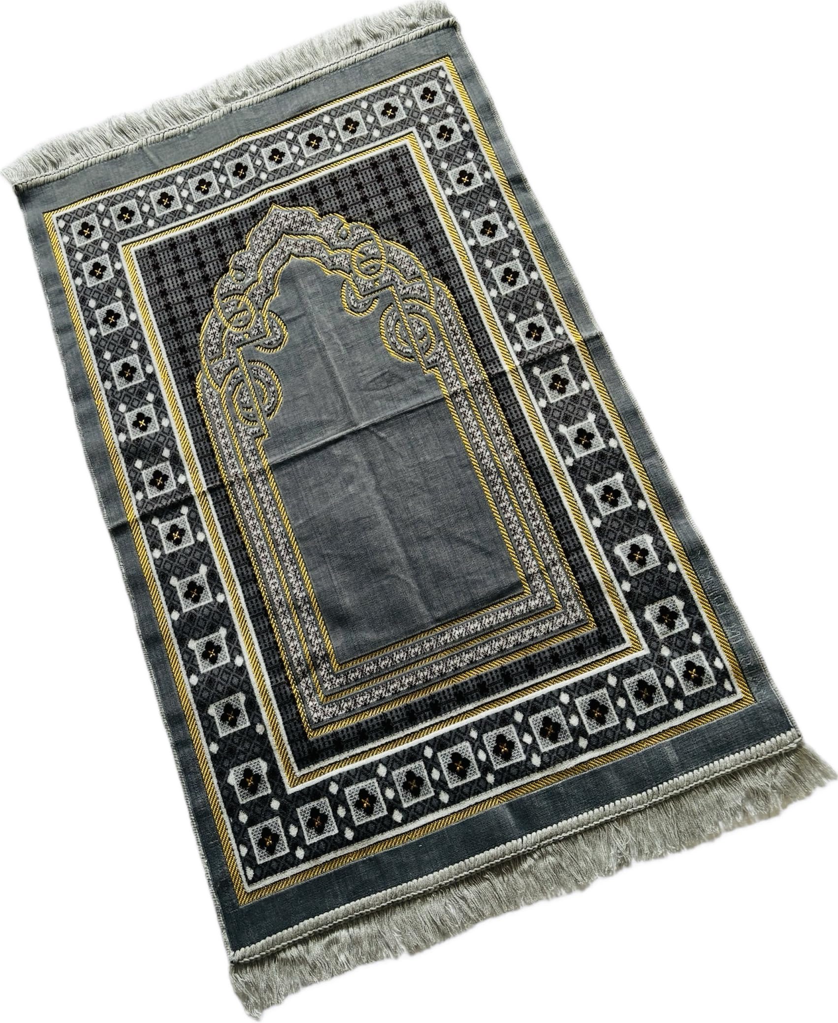 Serhill Muslim Prayer Rug, Soft Plush Thin Islamic Prayer Mat, Janamaz, Sajada, Praying Carpet, Ramadan Gift, Eid Hajj Gift (Grey)