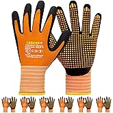 LOCCEF Work Gloves MicroFoam Nitrile Coated-6 Pairs,Endurance Seamless Knit Nylon,Dots on palm,Tacky Dot Grip Gloves,Orange