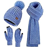 LackBlue Womens Winter Beanie Hat Scarf Touchscreen Gloves Set Knit Warm Skull Caps Long Neck Scarves for Women Men