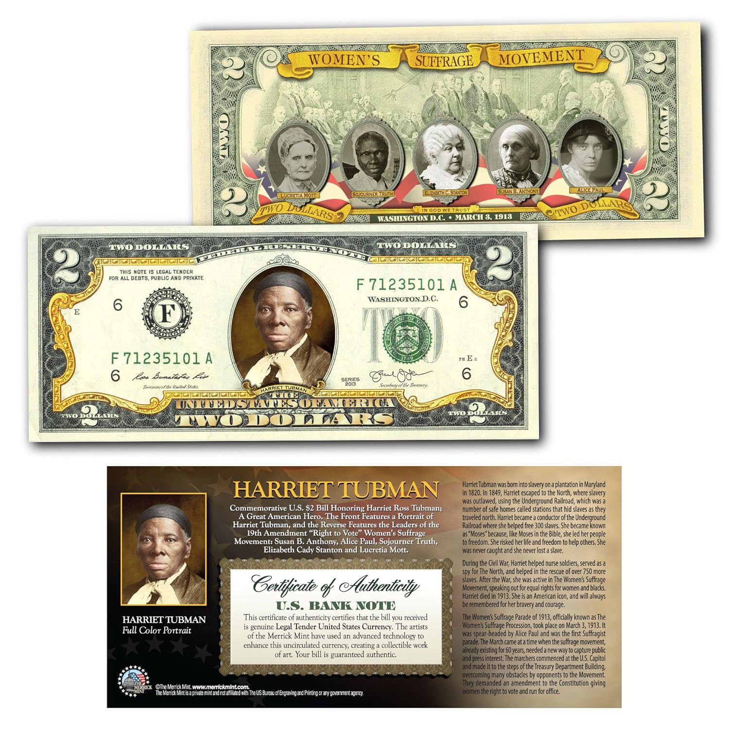 HARRIET TUBMAN * World Release * Official Genuine Legal Tender Colorized $2 Bill