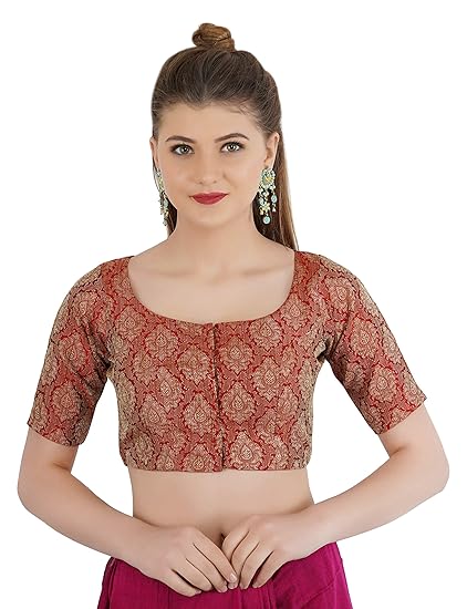 Aar Fashion Women's Non-Padded Saree Blouse in Maroon