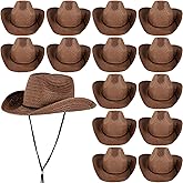 JaGely 15 Pcs Straw Cowboy Hats Wide Brim Summer Hat Women Men Country Accessories for Western Themed Party Concerts Birthday