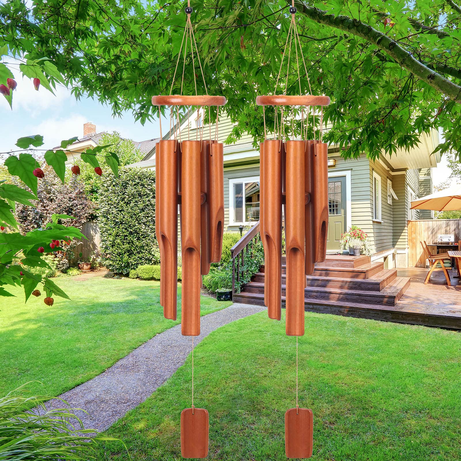 Photo 1 of Vinsot 2 Pieces Bamboo Wind Chimes for Outside, Outdoor Wood Wind Chimes 30 Inches Wooden Wind Chimes Classic Zen Rustic Wind Chimes Deep Tone for Relaxation Patio Garden Home Indoor Decor(2 Pieces)