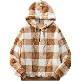 Veusna Women's Sherpa Pullover Sweatshirt Faux Fleece Quarter Zip Hoodie Double Fuzzy Hoodies with Pockets
