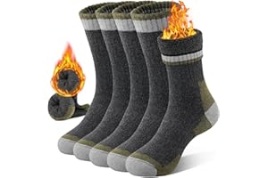 UUMIAER Merino Wool Socks for Men Hiking Thermal Warm Winter Crew Socks Thick Cushion Moisture Wicking Socks 5 Pairs