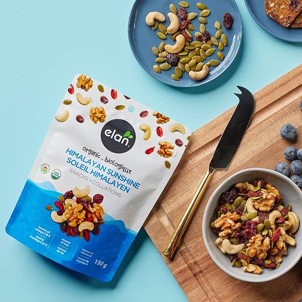 ELAN ORGANIC HIMALAYAN SUNSHINE MIX, 5.3 OZ, NON-GMO, VEGAN, GLUTEN-FREE, KOSHER, DRIED FRUITS (DRIED CRANBERRIES, DRIED GOJI BERRIES), NUTS (CASHEWS, WALNUTS), PUMPKIN SEEDS