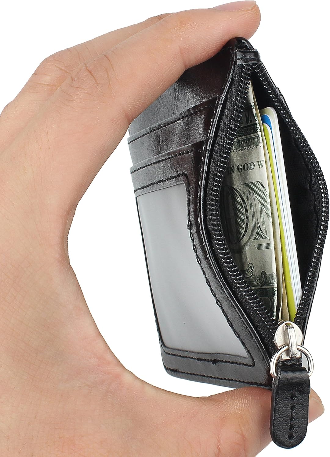 Wisdompro Badge Holder with Lanyard - Horizontal ID Card Holder with 1 ID Window, 4 Card Slots and Zippered Pocket - Black - Image 5