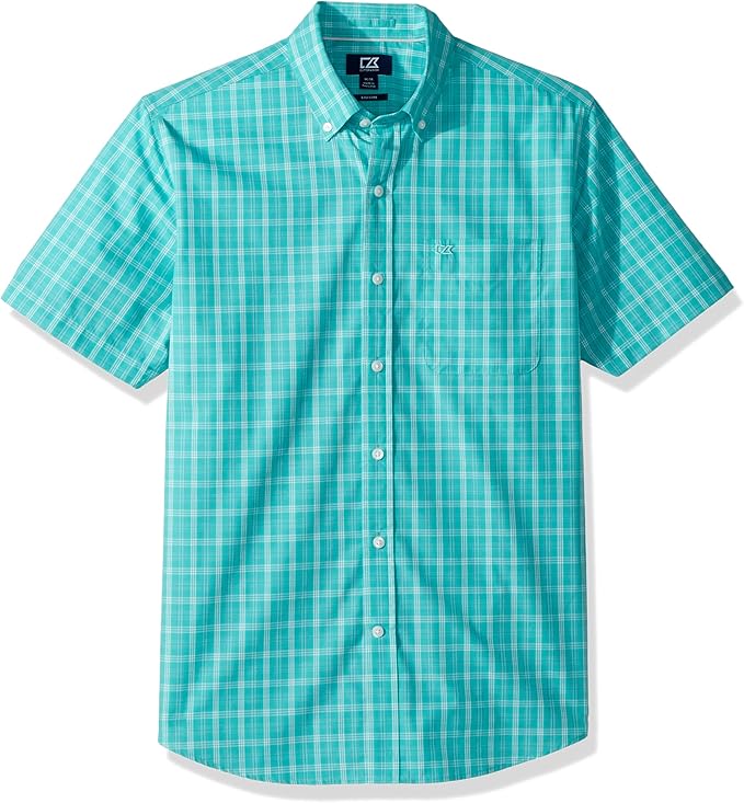 Cutter & Buck Men's Medium Plaid Easy Care Button Down Short Sleeve