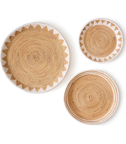 ARTIVEA Lot de 7 paniers muraux bohèmes, paniers tissés à suspendre, paniers muraux bohèmes, art en osier, décoration murale en jonc de mer, coffret cadeau respectueux de l'environnement avec clous et