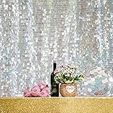 JYFLZQ Iridescent Silver Payette Sequin Backdrop Curtains 8ft x 8ft 1 Panel Glitter Thick Shimmer Backdrop Background Photo Booth Backdrops for Parties