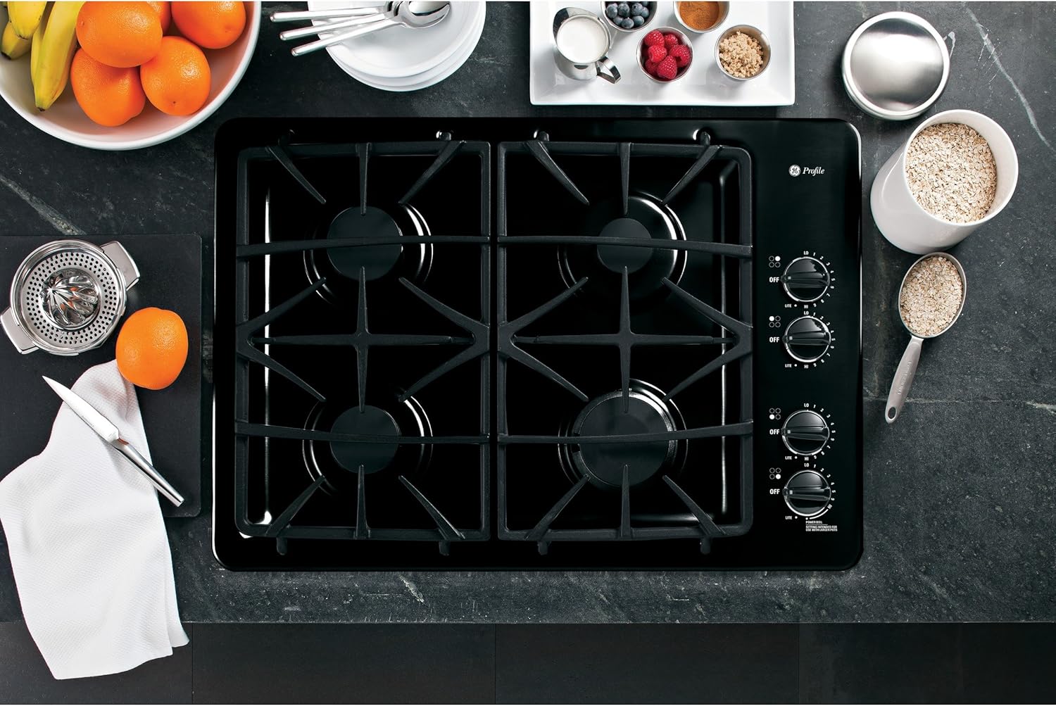 GE PGP943DETBB Profile 30" Black Gas Sealed Burner Cooktop
