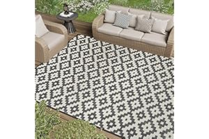 PADOOR Outdoor Rug Carpet, 6x9 ft Polypropylene Indoor Outdoor Rugs Modern Outdoor Patio Rug Geometric Weave Textured Outdoor Area Rug for Patio Backyard Deck Balcony Outside Decor