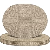 Oval Woven Placemats Set of 6, Boho Cotton Rope Braided Table Mats, 17x13 Inches Non Slip Heat Resistant Place Mats for Dining Room, Thick Hot Pads for Farmhouse Kitchen Table Decor. (Brown)