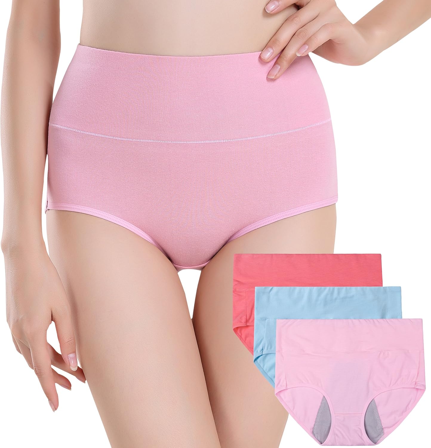 INNERSY Women's 3 Pack High Rise Menstrual Period Sanitary Protective Panties Briefs(XXS,Pink
