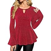 Youtalia Womens Dressy Tops Bell Sleeve Sparkly Peplum Formal Blouses Elegant Evening Shirts