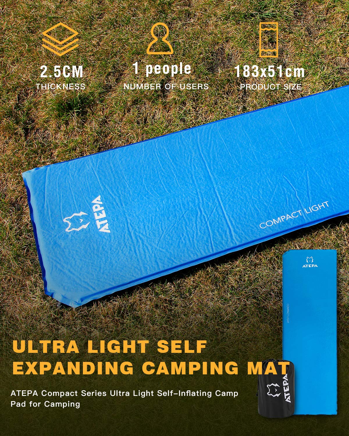 ATEPA Compact TPU Ultra-Light eco-friendly Self-Inflating Camp Pad for Camping