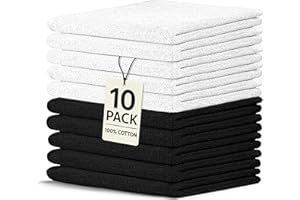 Crystal Ridge Cotton Wash Cloths 10 Pack - Washcloths for Showering, Face and Body, Soft and Highly Absorbent Multipurpose Towels for Bathroom, Kitchen, Spa and Gym - Wash Rags 12 x12 (White/Black)