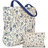 Miss Adola Aesthetic 2 Pack Canvas Tote Bag - with Makeup Pouch Bag for Women Reusable Grocery Bag for Gym, Travel, Work