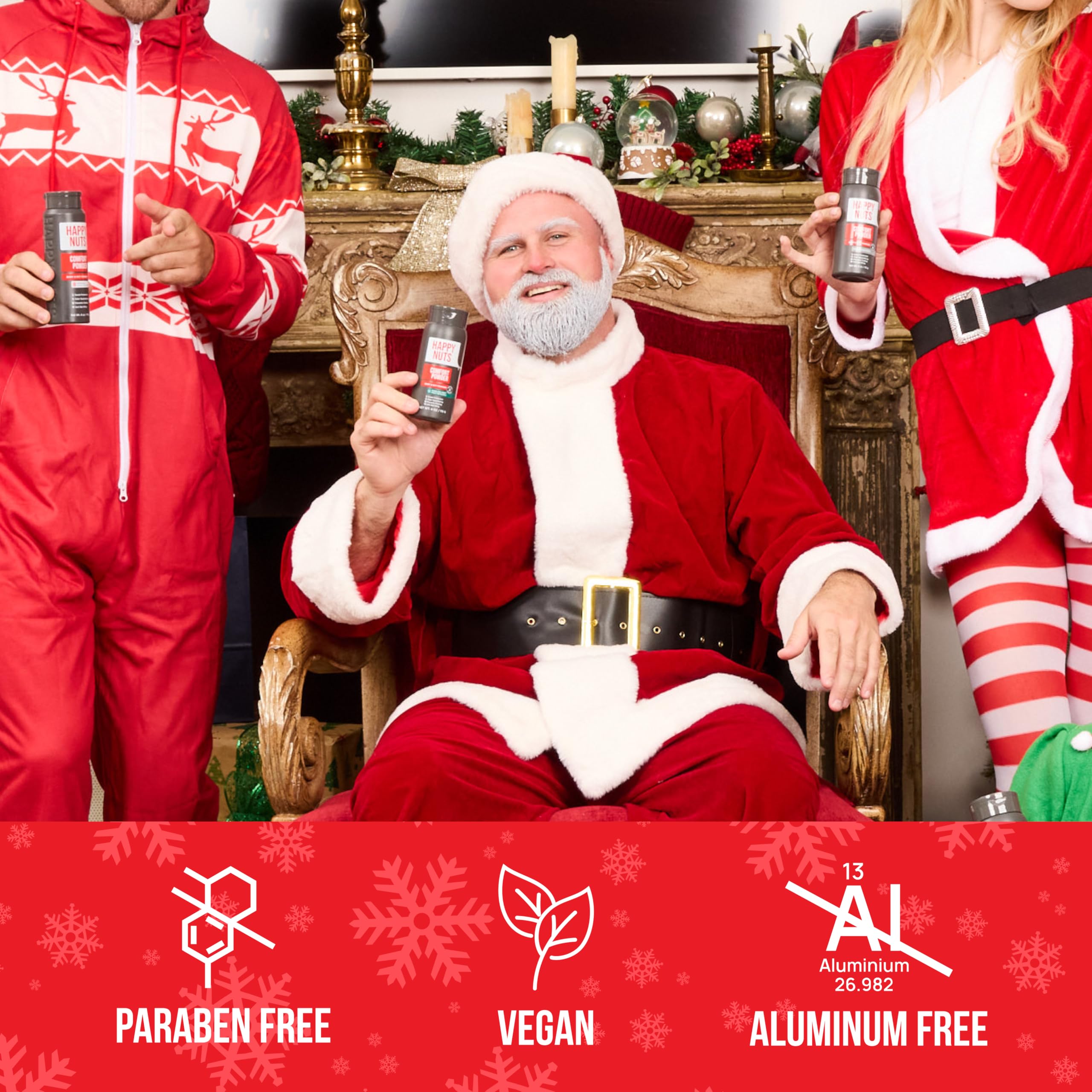 HAPPY NUTS Comfort Powder Deodorant For Men: Anti-Chafing Sweat Defense, Odor Control, Aluminum-Free, Perfect Stocking Stuffer Gift for Men's Private Parts 6 oz (1 Pack), Original Scent