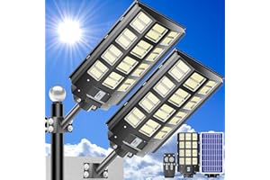 loyoele LED Solar Street Light 4800W Outdoor Waterproof Outdoor 240000LM 7000K LED Street Light Dusk to Dawn, LED Wide Angle Lamp with Motion Seneor and Remote Control, for Parking Lot, Yard (2)