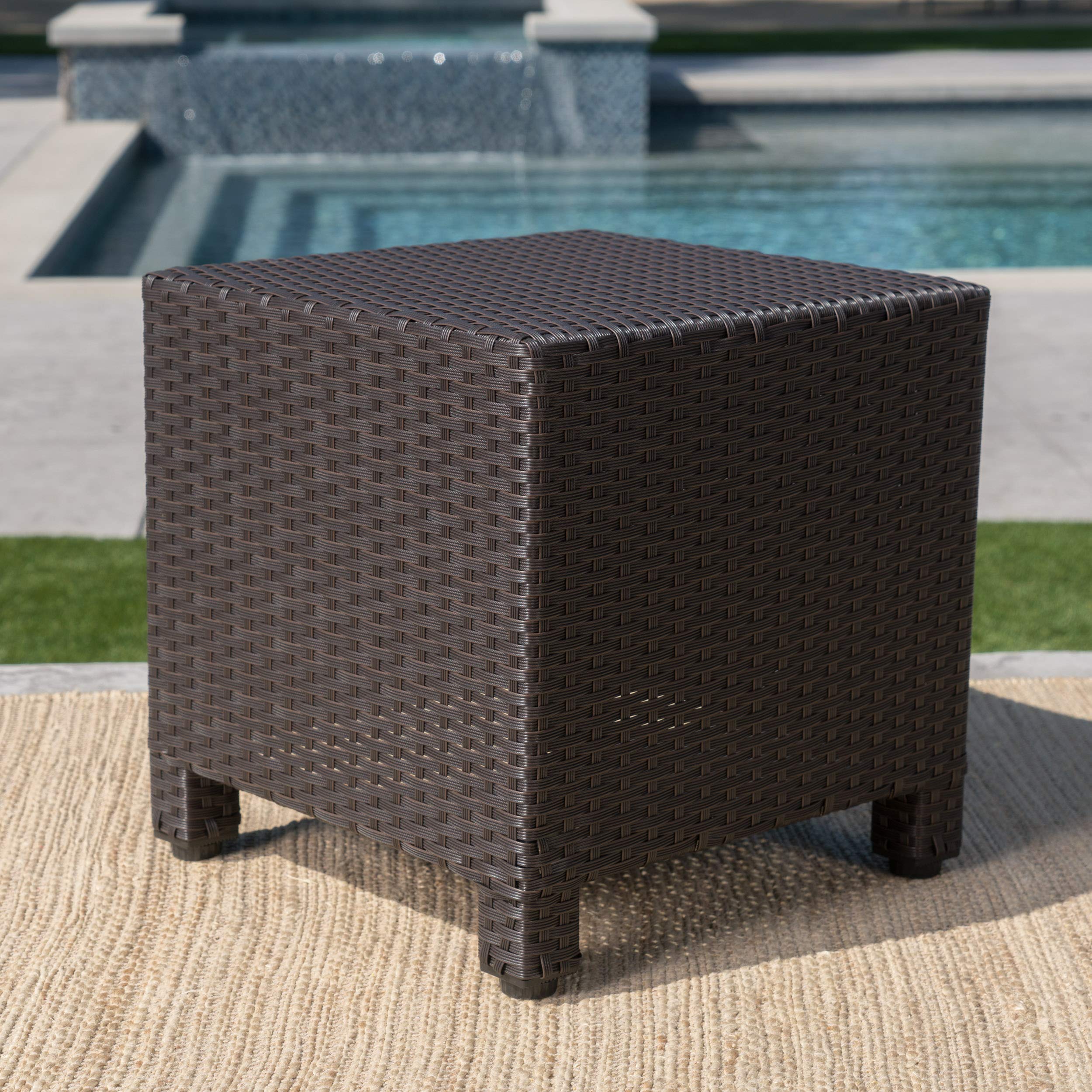 Christopher Knight Home Puerta Outdoor Wicker Side Table, Dark Brown