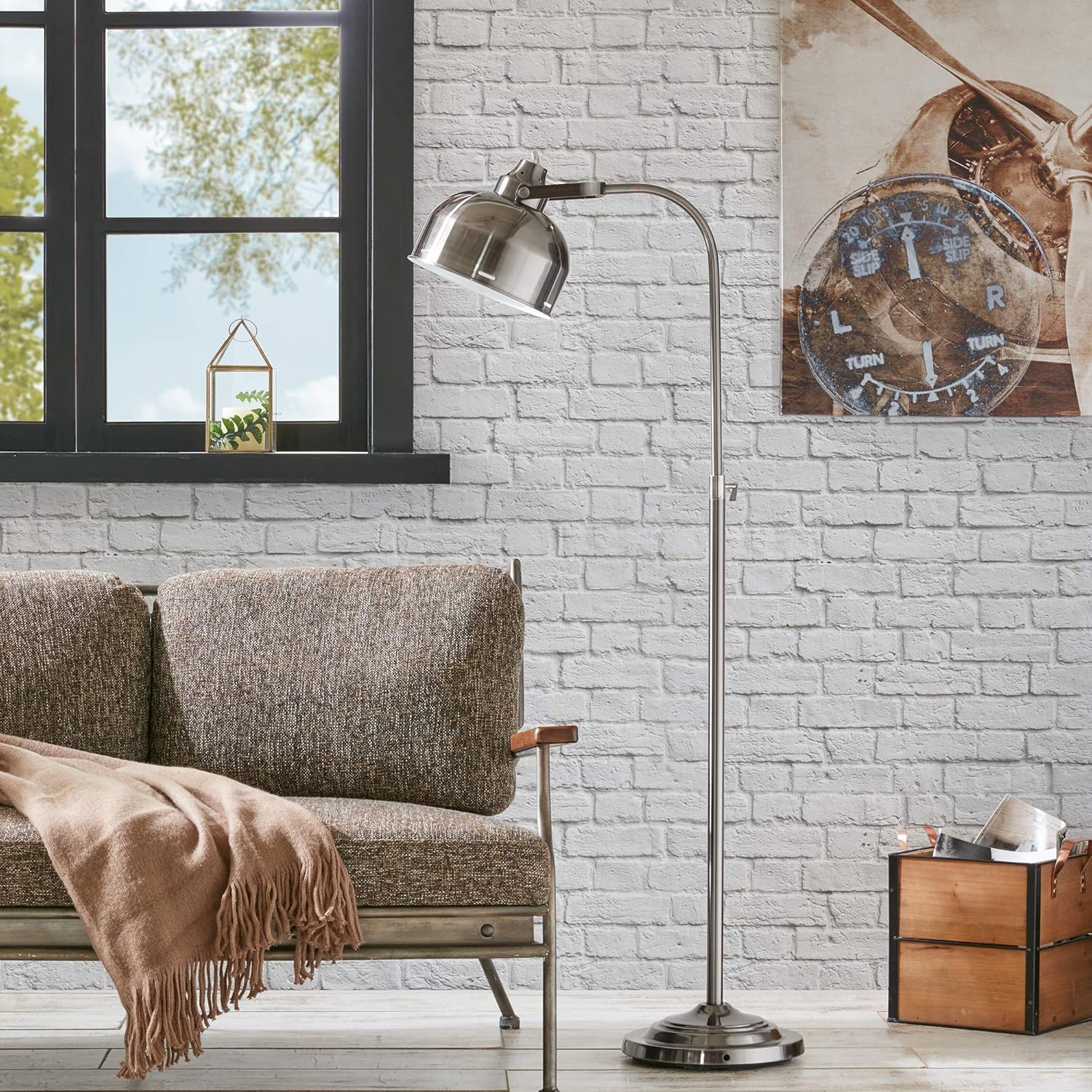 Dark Grey Floor Lamp Silver Industrial Modern Contemporary