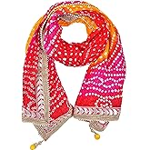 IGH Women's Heavy Lace Bandhej Dupatta for Girls(Multicolor) Gift for Her Wedding Dupatta