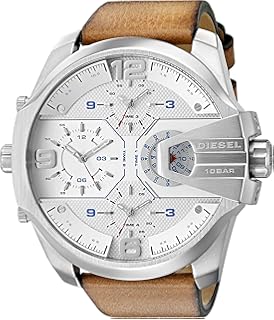 Diesel Mens Uber Chief Quartz Stainless Steel and Leather Casual Watch, Color: