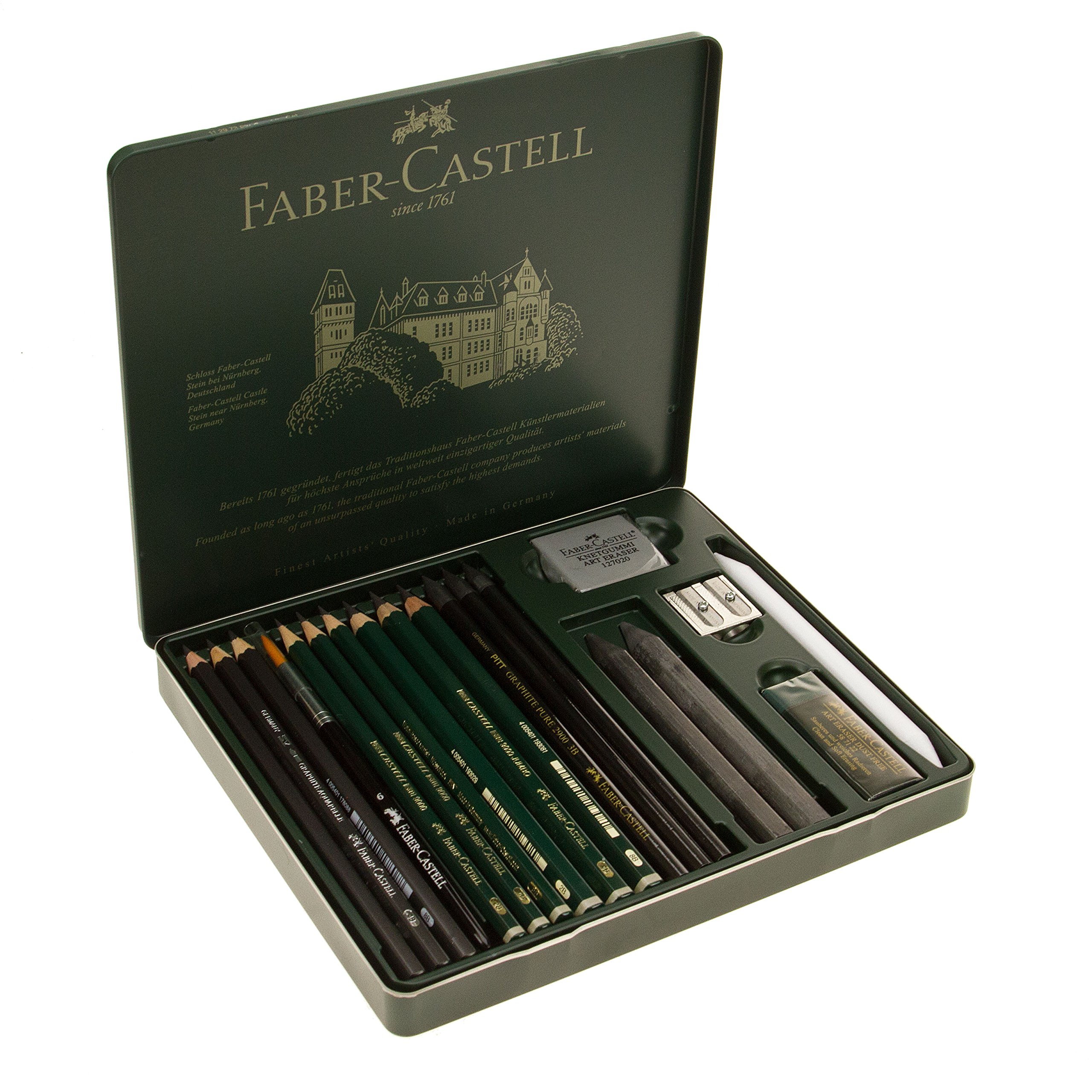 Faber-Castell Pitt Medium Professional Quality Graphite Pencil Set in Metal Case (Pack of 19) โ image 1