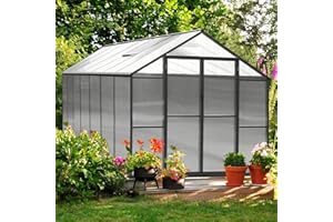 MUPATER 8' x 14' Greenhouse for Outdoor Heavy Duty Polycarbonate, Garden Plant Green House Kits with Aluminum Frame, Lockable Doors for Backyard Garden in Winter, Grey