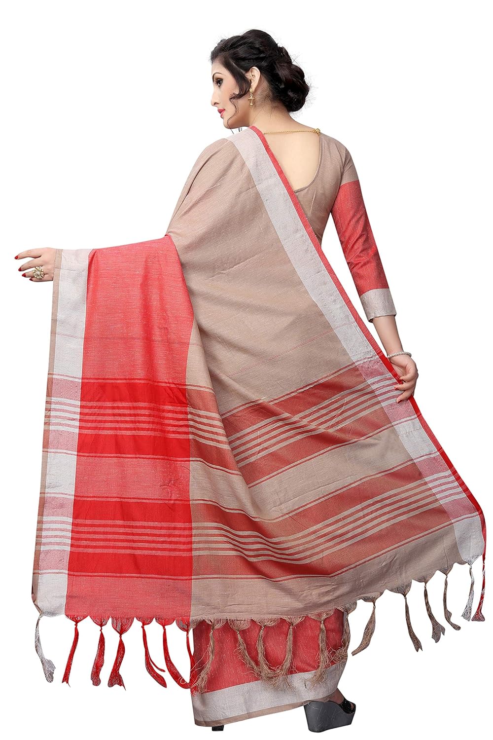 perfectblue women's linen saree with blouse piece (bhavik9alinenvariation)