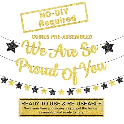 Buy Large We Are So Proud Of You Banner With Star Garland 10 Feet Gold Glitter No Diy Black And Gold Graduation Decorations 21 Graduation Banner For Class Of