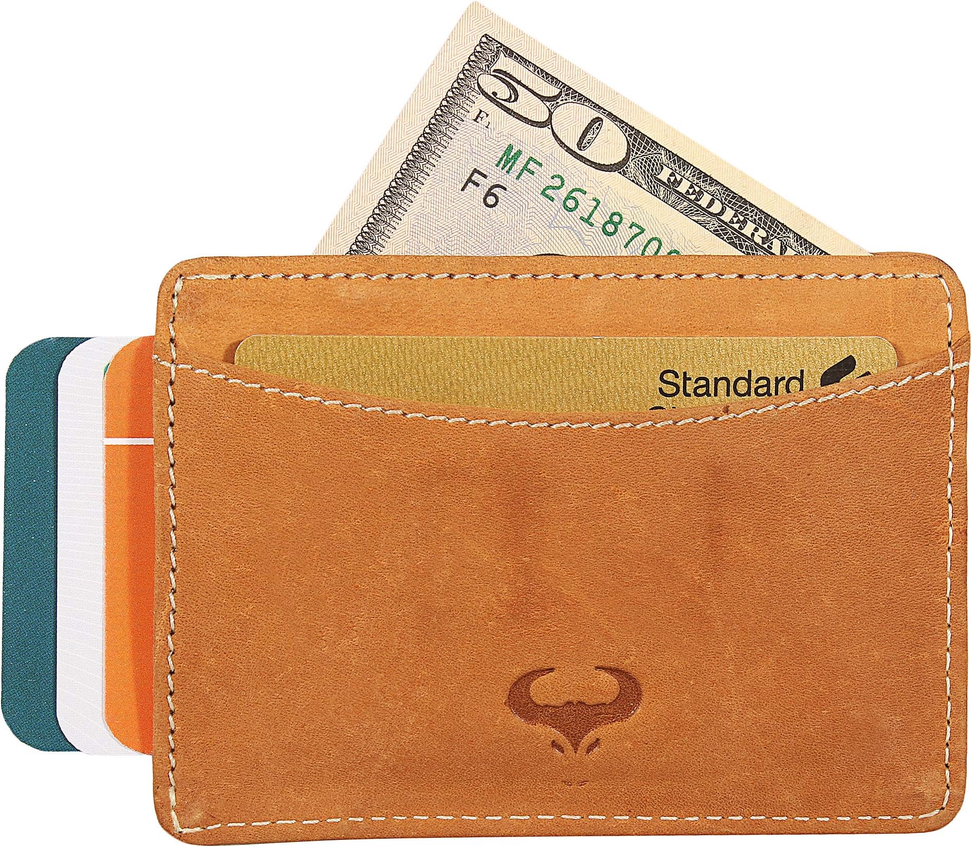 Genuine Leather Credit Card Holder Men Women - Minimalist Card Purse - Men`s Wallets - Ultra Thin Design - Ideal for Travel - Front Pocket Card Wallet - Slim Card Case - Giftbox (Tan)