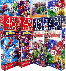 Marvel Superheroes Avengers &amp; Spiderman Jigsaw Tower Puzzle Set, Pack of 4 (Total 192pcs) - Preschool Educational Toys Healthy Brain Development for Kids Girls Boys by Cardinal