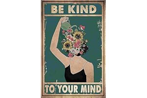 BESTYLEZ Inspirational Boho Wall Art - "Be Kind to Your Mind" Metal Poster, 12x8 Inches, Vintage Botanical Design for Office and Home Deco (951)