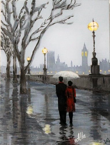 Iconic London View Couple Walking Big Ben Houses Of Parliament