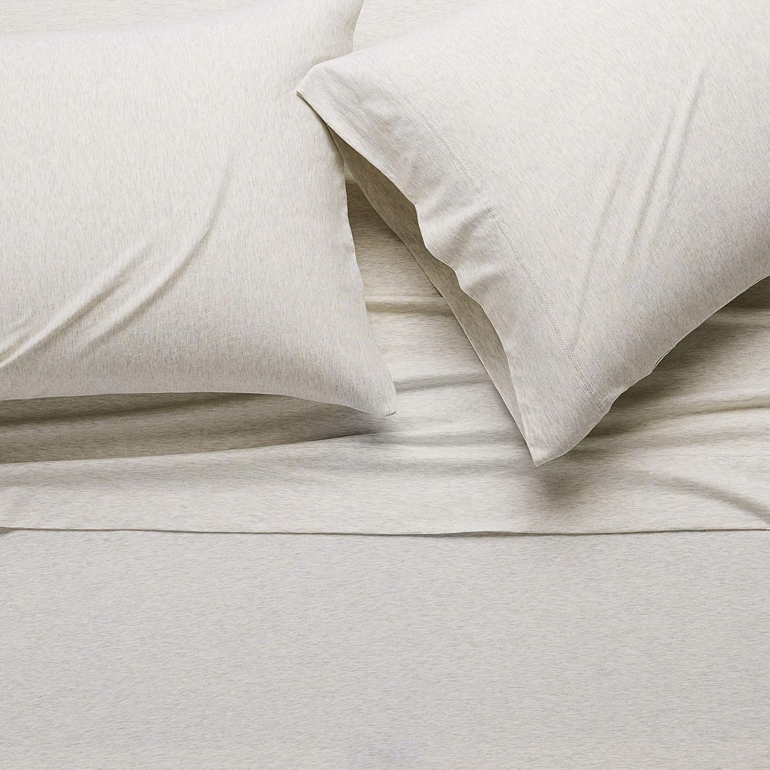  Basics Heather Cotton Jersey Bed Sheet Set - Queen, Oatmeal: Home & Kitchen