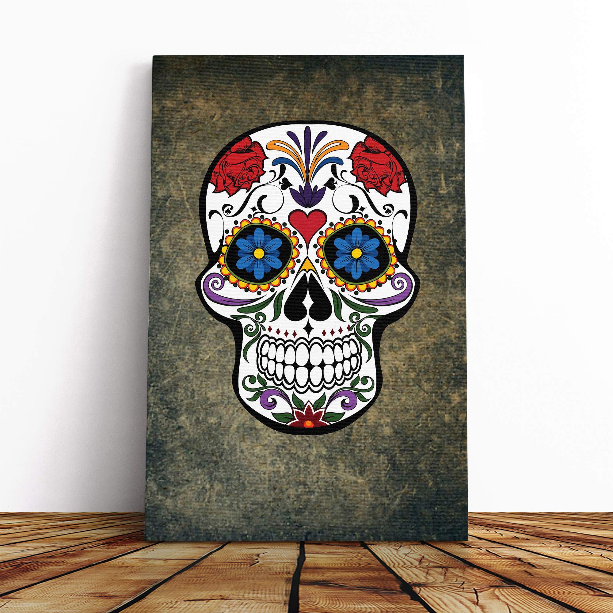 Sugar Skull Tattoo (6) Canvas Print | Gallery Wrapped 30mm Frame Wall Art | 20x14 inches | Ready to Hang | Modern Skull Picture | Living Room Bedroom Lounge Office