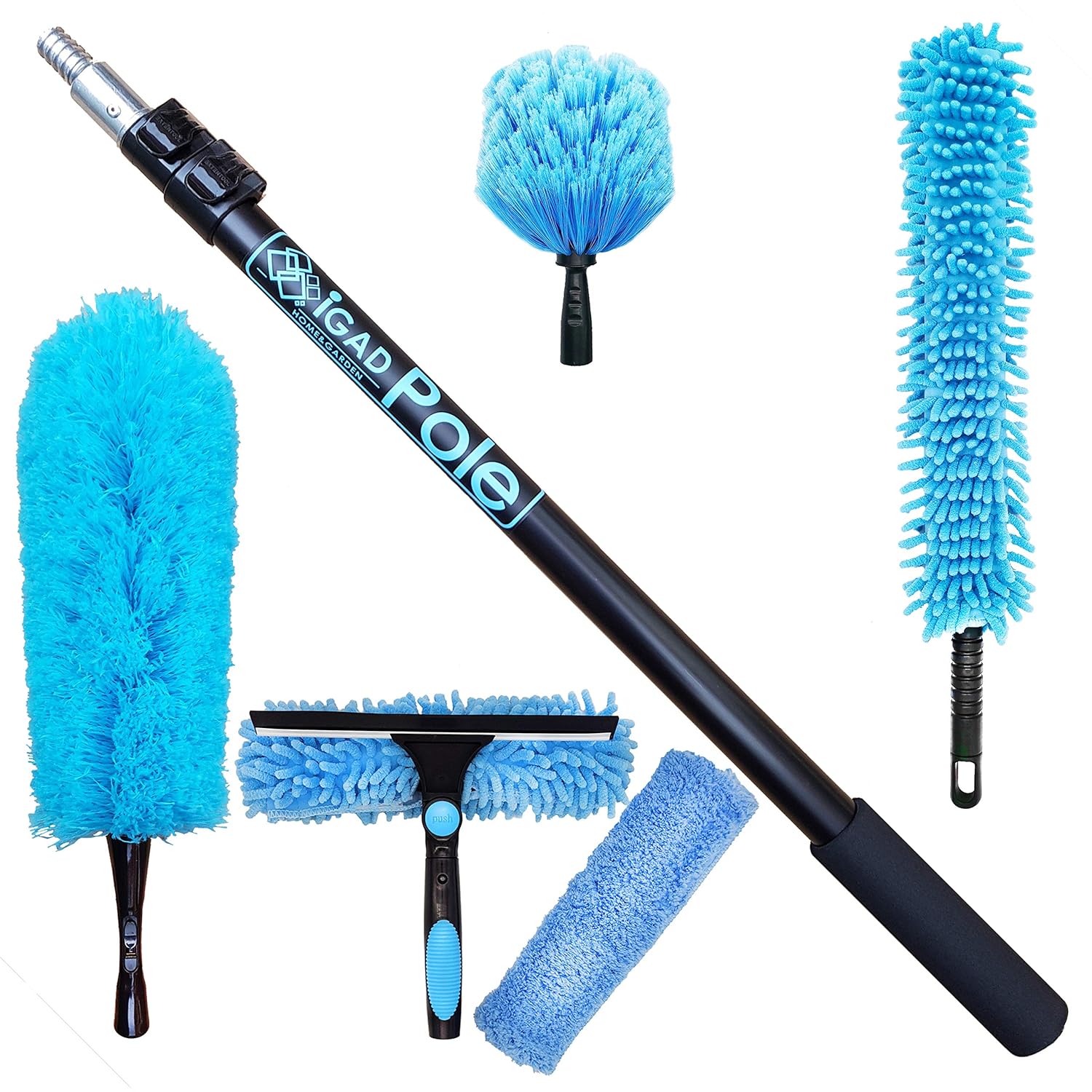 IGADPOLE Cleaning Kit with Extension Pole // Includes 3 Dusting Attachments + 1 Window Squeegee IGADPOLE Cleaning Kit with Extension Pole // Includes 3 Dusting Attachments + 1 Window Squeegee